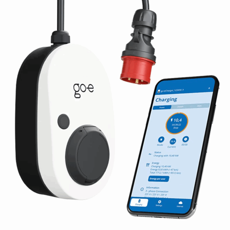 go-e Charger Gemini Flex 11 kW – Type 2 -pistorasia ja etupaneelin LED-rengas