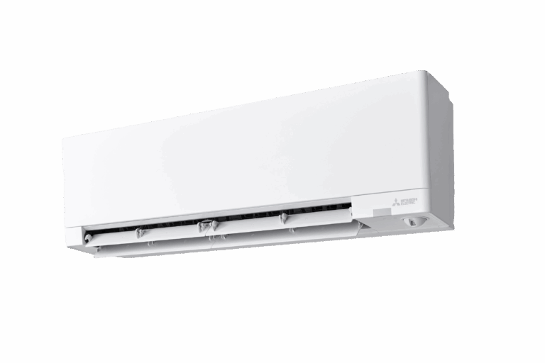 Mitsubishi Electric RZ Hyper Heating -ilmalämpöpumpun valkoinen sisäyksikkö.