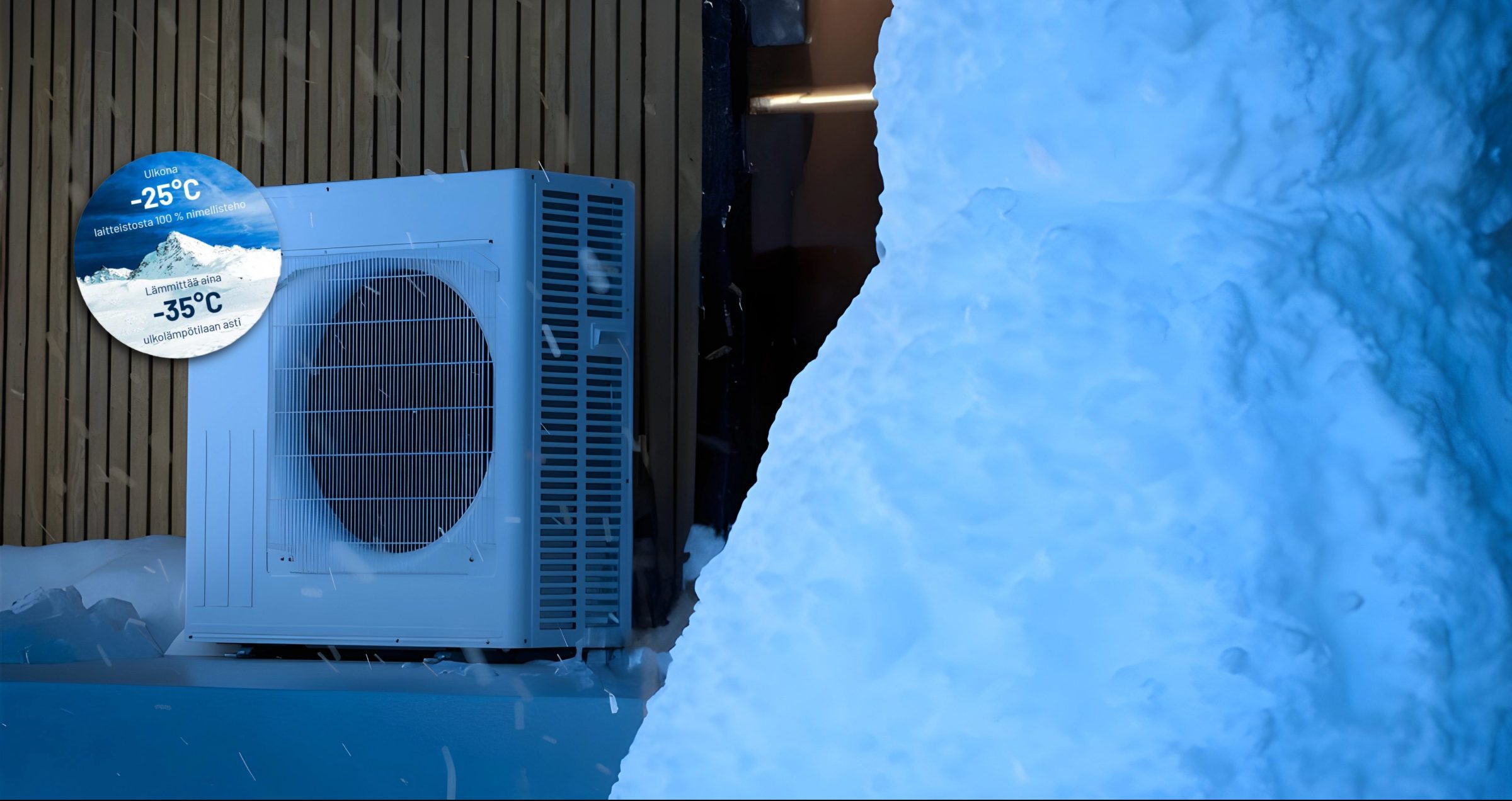 Mitsubishi RZ valkoinen-ilmalämpöpumppu toimii jopa -41,9 asteen pakkasilla.